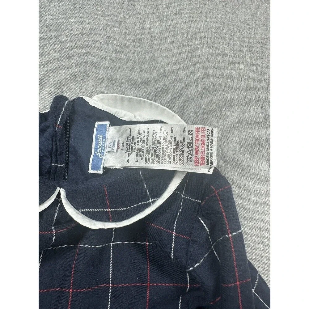 Jacadi Dress Infant Girls Size 5A Blue Plaid Long‎ Sleeve
